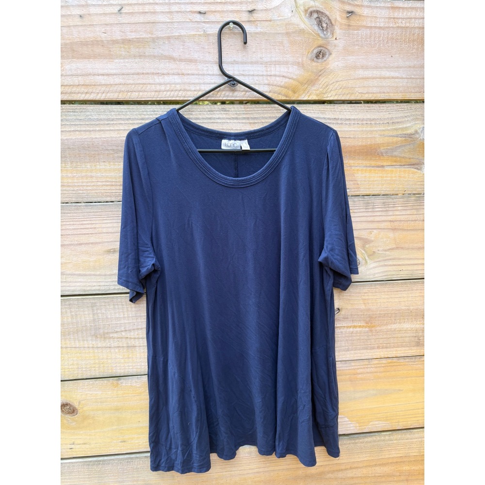 LOGO Lori Goldstein Navy Blue Short Sleeve Scoop Neck Tunic Top XL Pockets